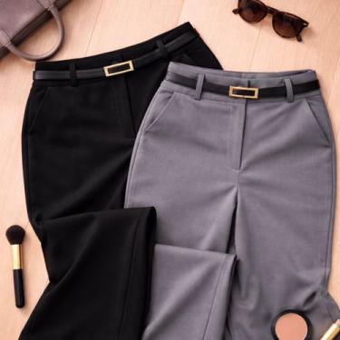 Imagem de Kit 2 Calça Pantalona Plus Size Roupa Feminina Cintura Alta Com Bolso 