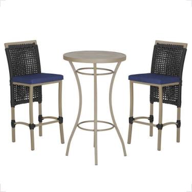 Imagem de Mesa Bistrô e 2 Banquetas Roma Fendi Corda Náutica Estofado 10 Trama O