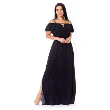 Imagem de Vestido Ombro a Ombro  Longo Com Fenda E Babado - RESTRITO JEANS, 36, 