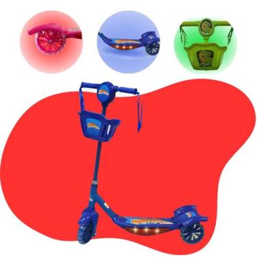 Imagem de Patinete Infantil 3 Rodas 99 Toys com Cesta e Luz LED Dinossauro, Unic