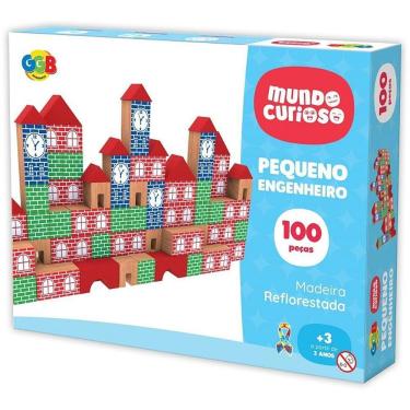 Imagem de Brinquedo Pedagógico Madeira Pequeno Engenheiro 100 Peças Educativo GGB Plast