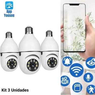 Imagem de KIT 3 Câmera Wifi de Segurança 360 graus IP sem fio com encaixe lampad