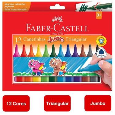 Imagem de Canetinha Hidro Jumbo 12 Cores Triangular Escolar Lavável Resistente F