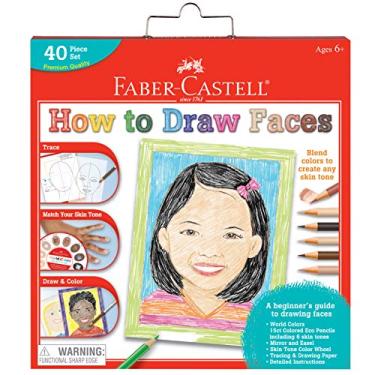 Imagem de Faber-Castell World Colors How to Draw Faces Kit - Learn to Draw Portraits for Beginners - 40 Piece Skin Tone Coloring Pencils and Paper Art Set