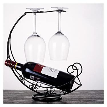 Imagem de Suporte de garrafa de vinho, prateleira de vinho de ferro forjado, suporte de taça de vinho de cabeça para baixo, suporte de exibição de vinho para casa, rack de garrafas de vinho, suporte empilhável (cor: B)