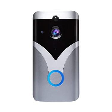 Imagem de Câmera de vídeo sem fio Campainha 1080P Câmera de segurança doméstica WiFi com áudio bidirecional/detecção de movimento/visão noturna funciona com Alexa Grey Doorbell Camera