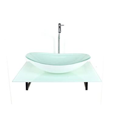 Imagem de KIT CUBA DE VIDRO OVAL COM TAMPO 60CM BRANCO FULL E SUPORTE TORNEIRA VALVULA