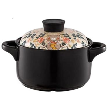 Imagem de Caçarola de cerâmica pote de argila bonito desenho animado padrão animal panelas de sopa panela de cozinha doméstica panela resistente ao calor panela de barro panela de cozinha, urso, 2,5L