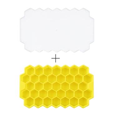 Imagem de Bandeja de cubo de gelo grande molde de bandeja de gelo cubo de gelo molde de bandeja quadrada faça você mesmo máquina de gelo bandeja de cubo de gelo molde de gelo (cor: amarelo com tampa)