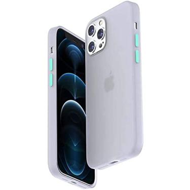 Imagem de KKFAUS Capa de telefone à prova de choque de silicone líquido translúcido, capa para Apple iPhone 12 Pro Max (2020) 6,7 polegadas [design de cor contrastante] [proteção de tela e câmera] (Cor: cinza)
