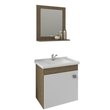 Imagem de Gabinete Iris Mgm 44cm Para Banheiro Com Espelheira - Amêndoa/Branco