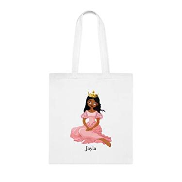 Imagem de Sacola de Princesa Afro-Americana Jayla, presente divertido, bolsa de ombro, bolsas reutilizáveis, cesta de Natal de aniversário, ideia de presente, Branco