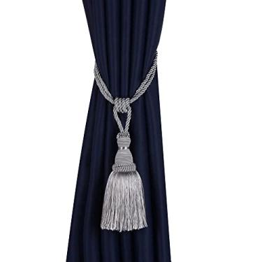 Imagem de 1 peça borlas cortina tieback tecido à mão gravata acessórios quarto poliéster bola pendurada borla cortinas titular fivela corda, prata, 2 peças
