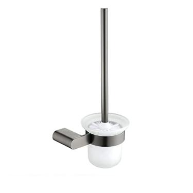 Imagem de Escova de toalete dourada escovada Escova de limpeza de aço inoxidável Escova sanitária de banheiro Escova de toalete montada na parede Escova de cabo longo, cinza redonda