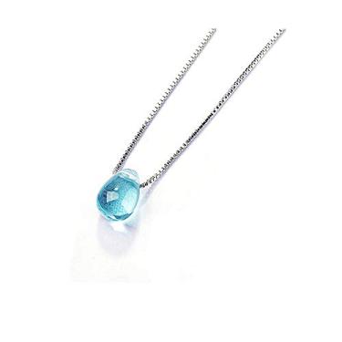 Imagem de Colar com pingente de gota de água azul brilhante com pingente de contas redondas de vidro de cristal artificial simples para mulheres e meninas, Vidro, Sem Pedra Preciosa