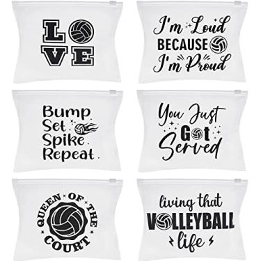 Imagem de Saintrygo 54 peças bolsa de vôlei EVA fosca pequena bolsa de maquiagem com palavras, presentes de vôlei, bolsas esportivas à prova d'água, cosméticos, estojo portátil de vôlei com zíper para mulheres