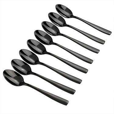 Imagem de Teyyvn - Conjunto de 8 colheres de café em aço inoxidável preto, perfeito para expresso, chá, café, sobremesa, aperitivos, bolo, iogurte, sorvete