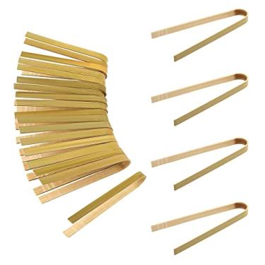 Imagem de LUTER 20 pinças de madeira de 12 cm, utensílios de cozinha descartáveis, mini pinças de bambu, pinças de torrada natural para pão e chá, culinária