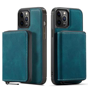 Imagem de Porta-cartões de carteira para iPhone 14 13 Pro Max Bolsa de Couro com zíper destacável Capa Magnética 2 em 1 para iPhone 13 Mini, Verde Escuro, Para iPhone 13