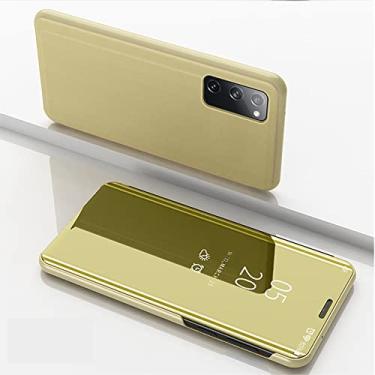 Imagem de Capa Flip Case Espelho PC Capa para Samsung Galaxy S20 FE, Slim Clear View Translúcida Galvanizada Capa Protetora de Telefone à Prova de Arranhões Capa Traseira do Telefone Suporte Integrado (Cor: Ouro de Luxo)