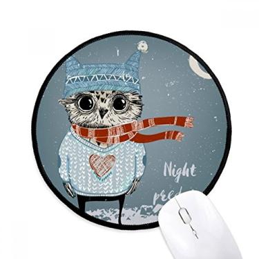 Imagem de DIYthinker Tapete de mouse noturno de inverno adorável coruja esboço tapete redondo para computador