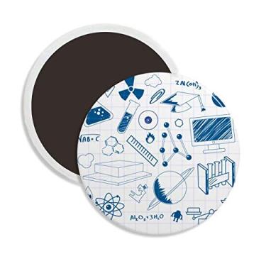 Imagem de Blue Grid Strokes Símbolo químico redondo cerâmica ímã de geladeira lembrança decoração