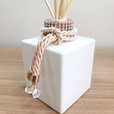 Imagem de Frasco Aromatizador De Ambiente Difusor De Varetas - Difusor de Aromas - Luxo Com Strass e Varetas Decoradas - Branco e Rosê Gold-Luiggi Presentes®