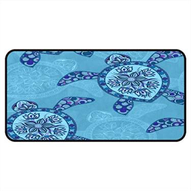 Imagem de Vijiuko Tapetes de cozinha azul tartaruga marinha floral área de cozinha tapetes e tapetes antiderrapante tapete de cozinha tapete de pé lavável para chão de cozinha escritório em casa pia lavanderia interior exterior 101,6 x 50,8 cm