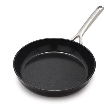 Imagem de GreenPan Frigideira GP5 rígida anodizada de cerâmica saudável antiaderente de 25,4 cm, livre de PFAS, indução, lavável na lava-louças, seguro para forno, preto