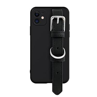 Imagem de Capa de silicone com pulseira de couro para iPhone 14 13 12 Mini 11 Pro XS Max X XR 7 8 6 6S Plus SE 2020 Capa de telefone fosca para pulso, preta, 12 mini 5,4