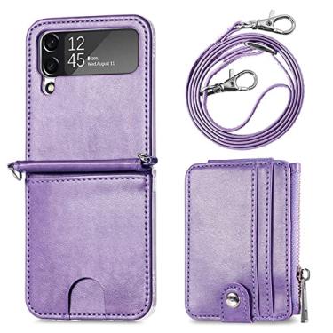 Imagem de Carteira retro PU slot para cartão de couro crossbody colar de corrente capas para samsung galaxy z flip 4 zflip 4 zflip4 capa, roxo, para samsung z flip 4