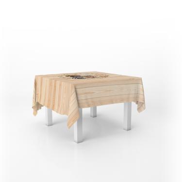 Imagem de Toalha De Mesa Quadrada Infantil Tecido Oxford Animais Safari Madeira - 140x140cm