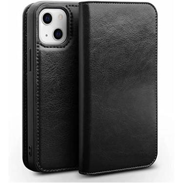 Imagem de EIDKGD Capa carteira para iPhone 14 Plus, capa de telefone tipo carteira de couro genuíno com slots de cartão Kickstand Folio Cover Case para iPhone 14 Plus 6,7 polegadas 2022 (Cor: Preto)