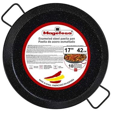 Imagem de MAGEFESA Esmaltado - panela de paella 17 em - 42 cm e 10 porções, feito em aço esmaltado, com covinhas para maior resistência e leveza, ideal para cozinhar ao ar livre, cozinhe sua própria paella valenciana