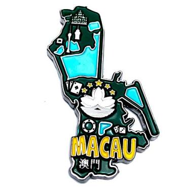 Imagem de Imã Macau – Imã Mapa Macau Bandeira Cidades Símbolos - Mapa Mundi Magnético - Imã Geladeira Macau
