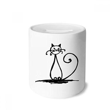 Imagem de DIYthinker Caixa de dinheiro encaracolada com estampa de gato sorriso, caixa de moedas de cerâmica, presente de cofrinho