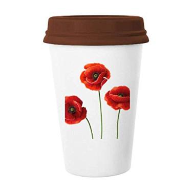 Imagem de Arte pintura de milho flores vermelhas caneca café copo cerâmica copo tampa