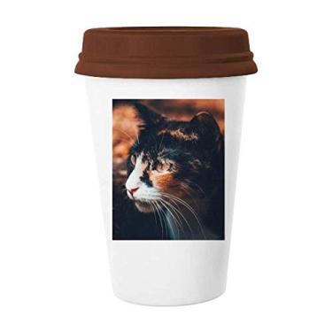 Imagem de Caneca de cerâmica marrom com perfil de olho de gato vintage caneca de café copo de cerâmica