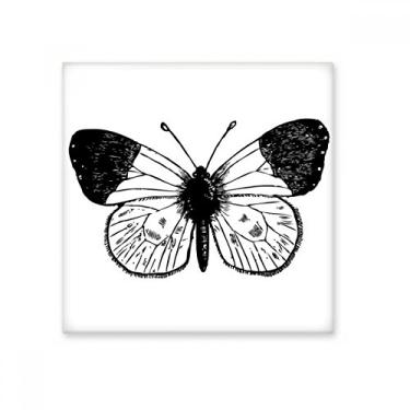 Imagem de Asas brancas, espécime de borboleta, azulejo de cerâmica, decalque brilhante, pedra adornada de tijolos