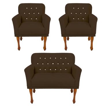 Imagem de Jogo 2 Poltrona e Namoradeira Estofada Para Sala de Espera Anitta Corano Marrom LM DECOR