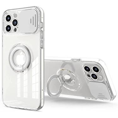 Imagem de RAYESS Capa para iPhone 13/13 Mini/13 Pro/13 Pro Max, capa de telefone à prova de choque de TPU (poliuretano termoplástico) macio e transparente com suporte de anel com capa de câmera deslizante (cor: branco, tamanho: 13 Mini 5,4 polegadas)