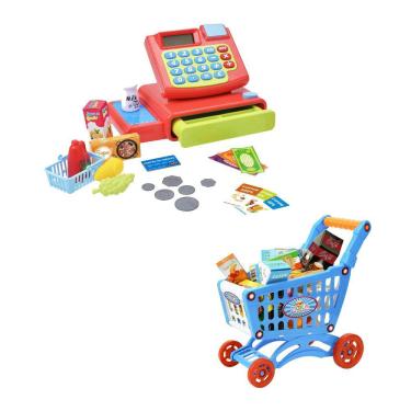 Imagem de Caixa Registradora Infantil De Brinquedo E Carrinho Compras