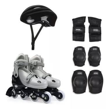 Imagem de Patins 4 Rodas Infantil Cinza Ajustável In Line Com Proteção