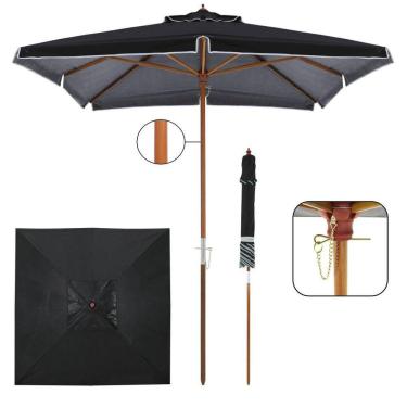 Imagem de Ombrelone Madeira Quadrado 2x2m Sardenha Guarda Sol Sombreiro Bagum Preto - 303107 Belfix