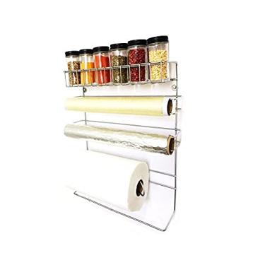 Imagem de Conjunto Porta Papel Toalha 5 em 1 Cromado com 6 Potes para Tempero Vidro Tampa Black