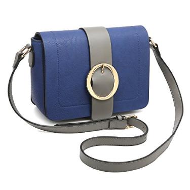 Imagem de Bolsas femininas de couro vegano transversal bolsas de ombro modernas bolsas estruturadas carteiro, Azul, Small Size: 9.5"W x 6.4"H x 3.5"D