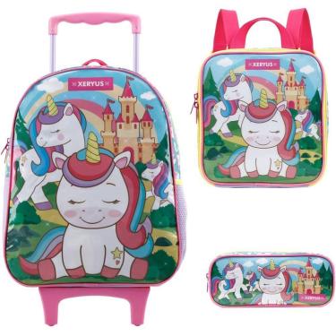Imagem de Kit Mochila Rodinhas Lancheira Estojo Xeryus Unicórnio Lilás-Unissex