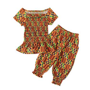 Imagem de Roupa atlética para meninas estilo meninas camiseta boêmia + calças de bebê para crianças Dashiki novo (amarelo, 4-5 anos)