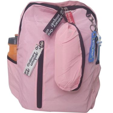Imagem de Mochila Escolar Feminina Kit Estojo e Chaveiro Rosa ZC8006