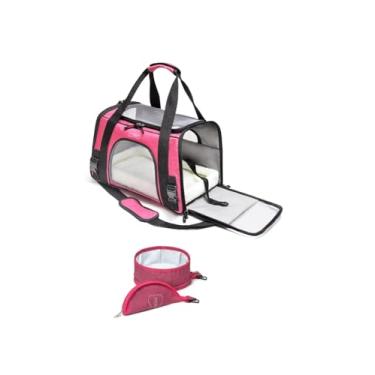 Imagem de Bolsa De Transporte Pet Rosa Pink Perigot 43x28x25cm com Bebedouro Para viagem Avião Carro Cães e Gatos